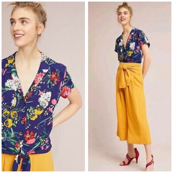 Anthropologie Tops - Maeve By Anthropologie Floral Knot Front Shirt
